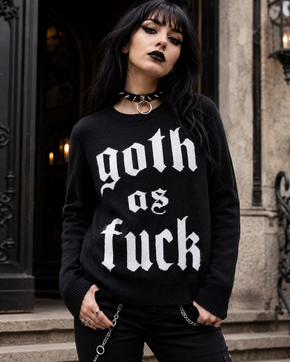 Gothic Statement Sweater KILLSTAR Goth AF Black White Knit Alternative Gothcore